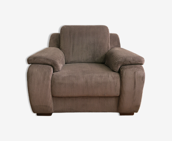 Fauteuil seventies en velours côtelé marron