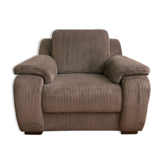 Fauteuil seventies en velours côtelé marron