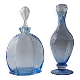 Set of 2 vintage Murano glass carafes from the 1940s, blue art glass with stoppers.