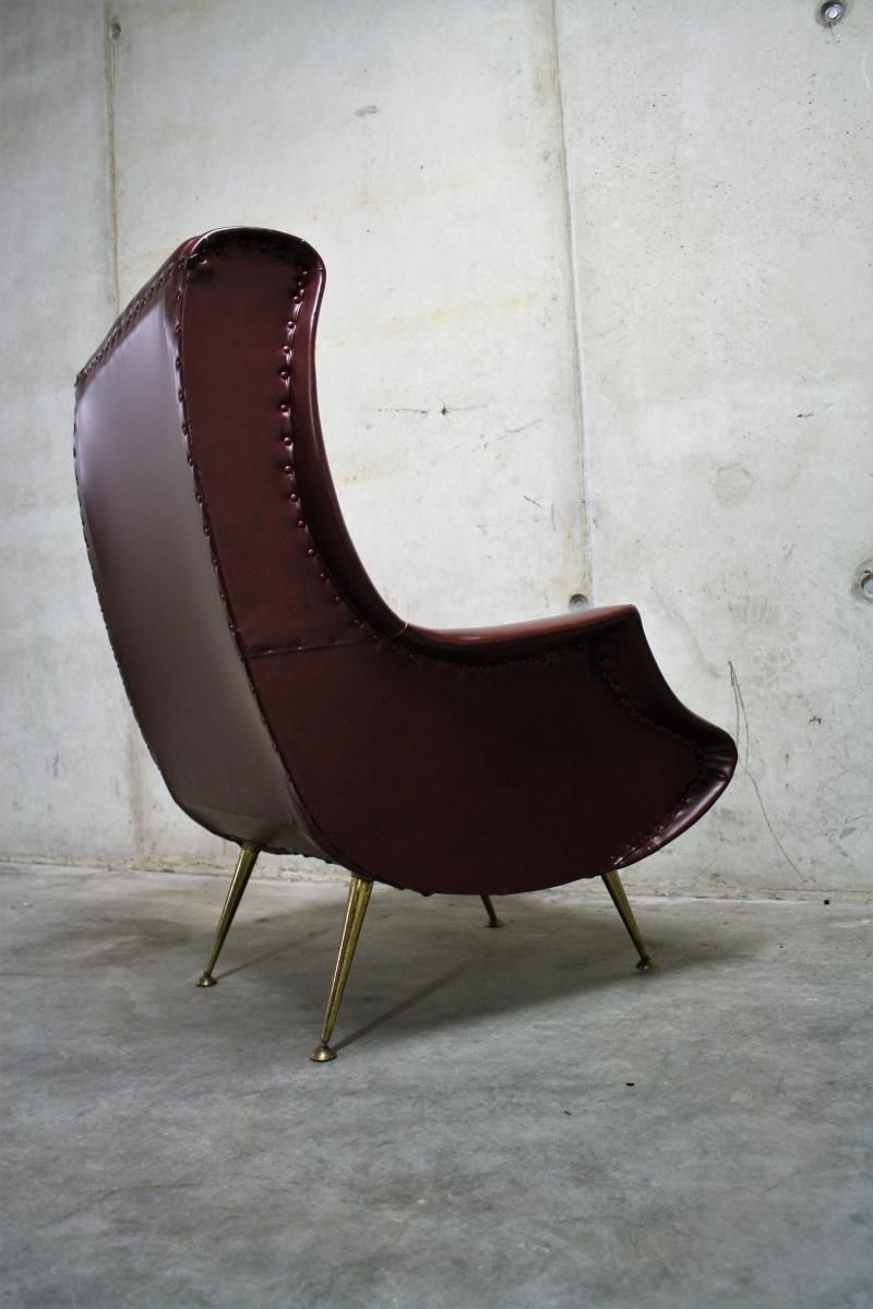 Pair of armchairs vintage with feet brass Italy 1960 s