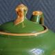 Vintage Teapot Mehun France Numbered, Green and Gold Porcelain