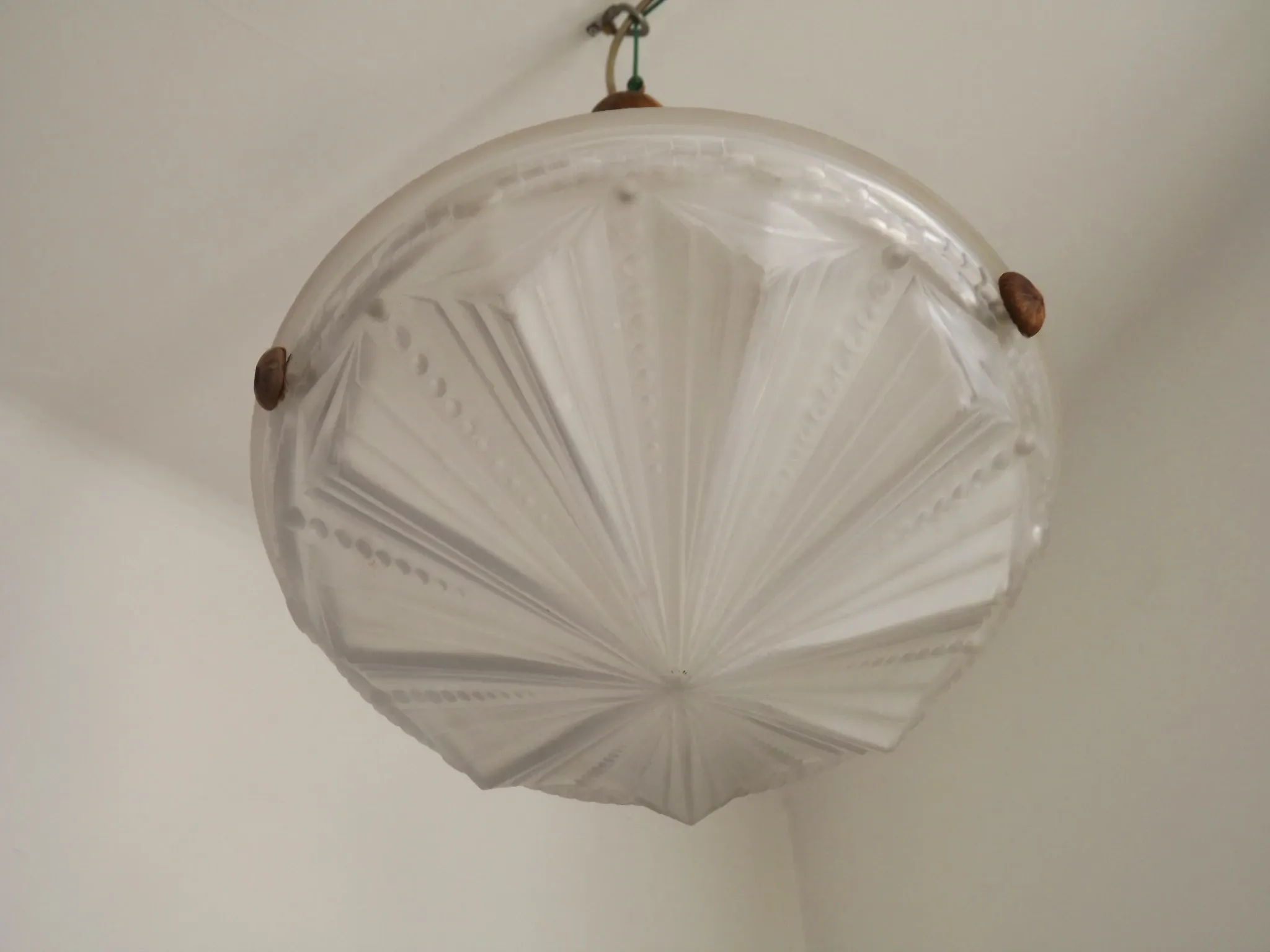 French Vintage Art Deco White Glass Abstract Platformier Ceiling LIght