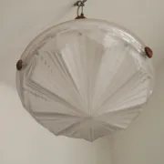 French Vintage Art Deco White Glass Abstract Platformier Ceiling LIght