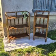 Set of 2 vintage bamboo rattan bedside shelves