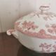 English soup bowl with purple floral motifs