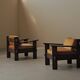 Pair of architect's armchairs in solid wood, France, circa 1970.