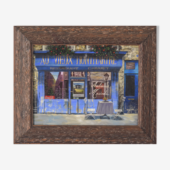 Huile sur toile Paris Cafe 'Au Vieux Montmartre'