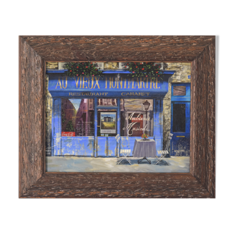 Huile sur toile Paris Cafe 'Au Vieux Montmartre'