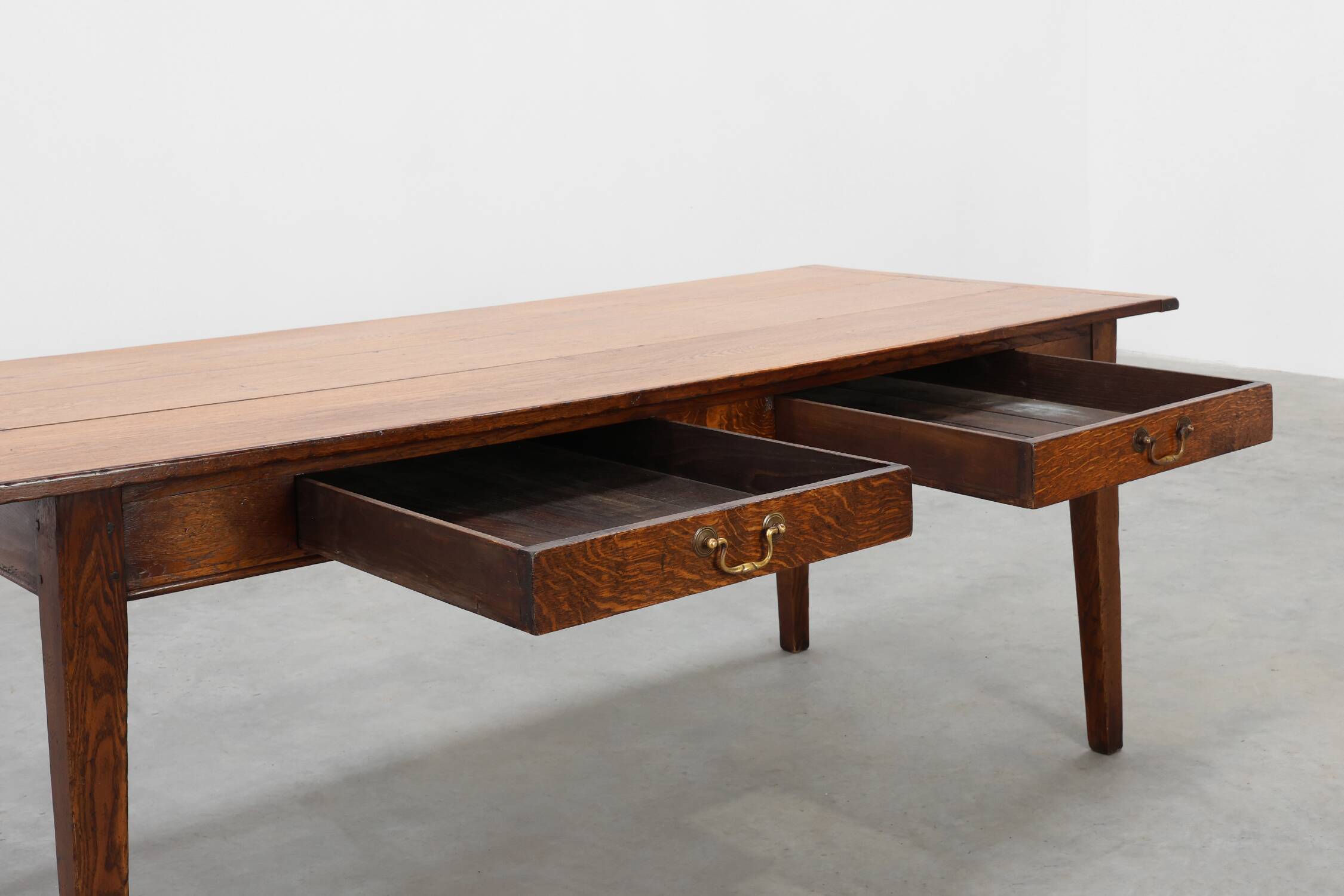 French Provincial Oak 19th century Farmhouse table with drawers, France