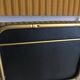 Vintage folding chair lafuma chantazur with striped gold fabric