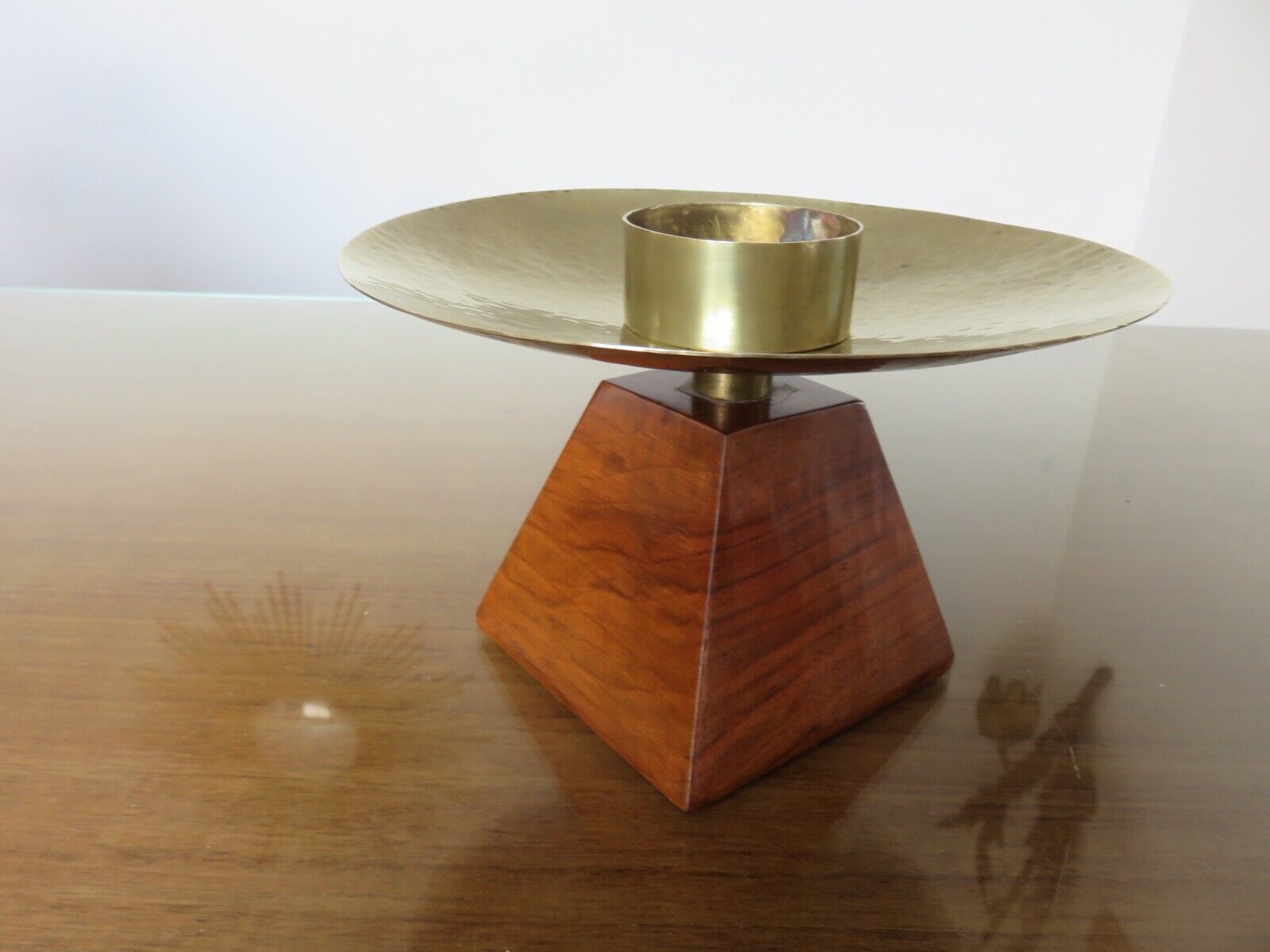 Bougeoir, rosewood candle and brass spike