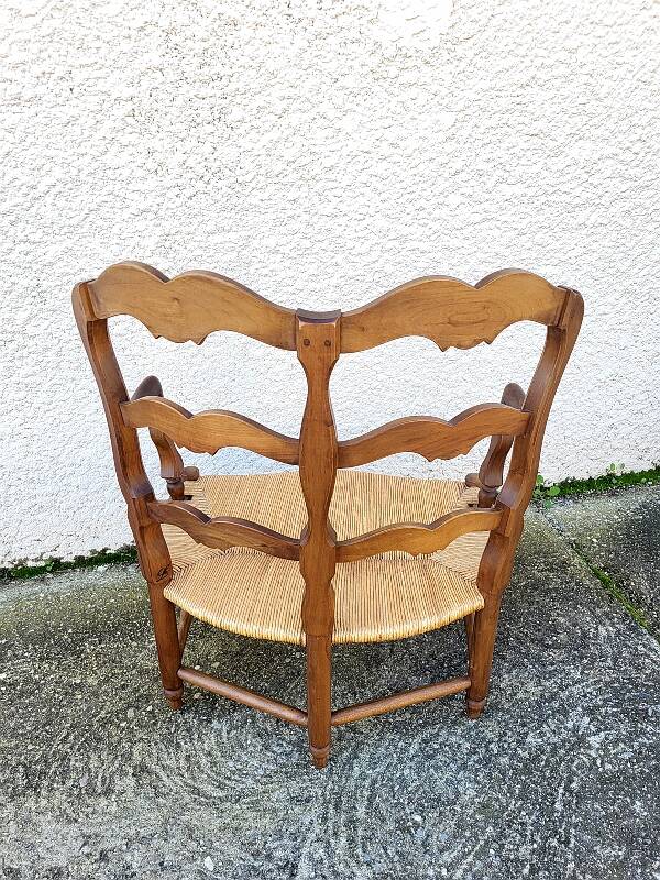 Provencal double armchair with woven rush in walnut