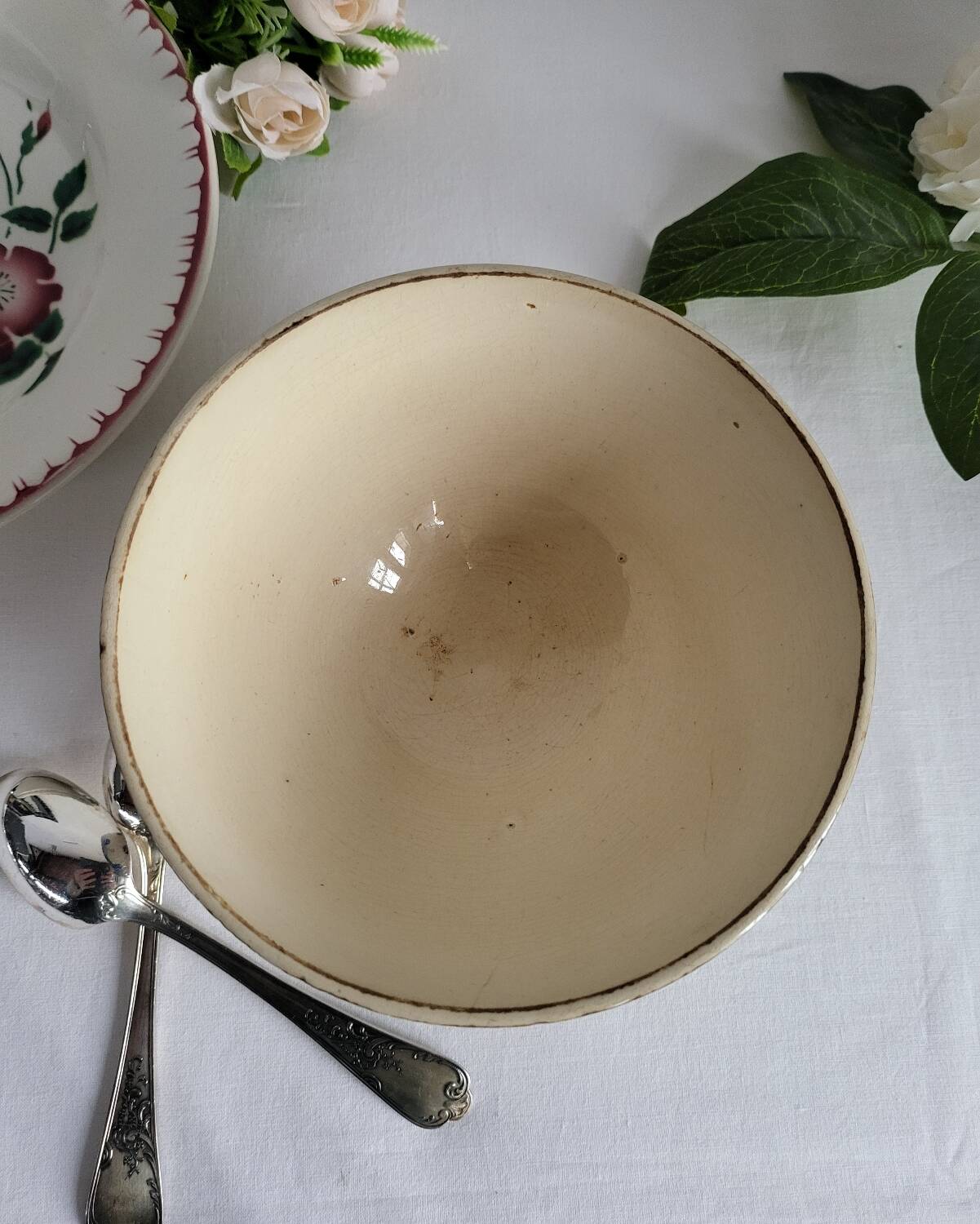 Antique Lunéville earthenware bowl KG with blue polka dots
