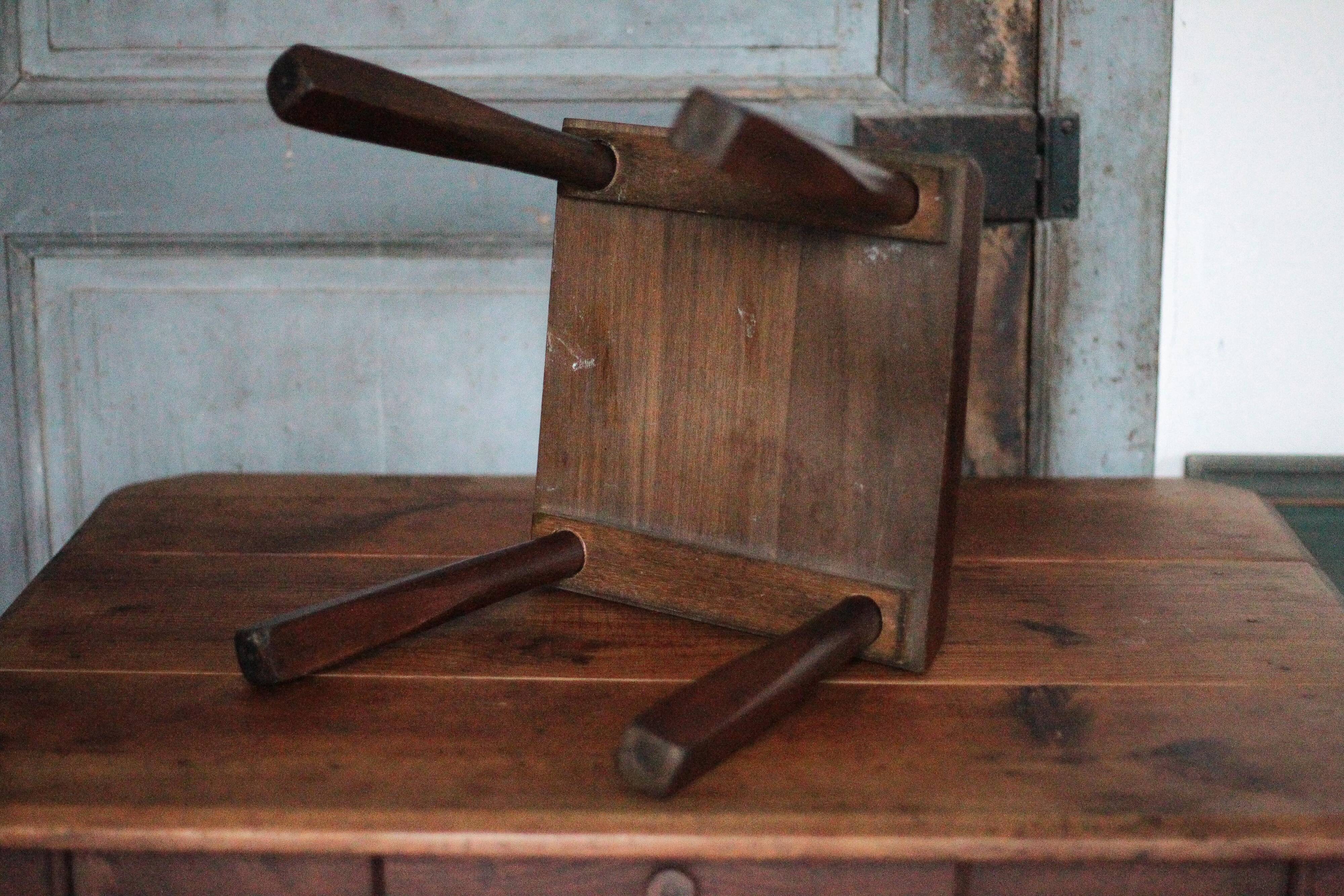 Brutalist wooden stool, vintage side stool, plant stand.