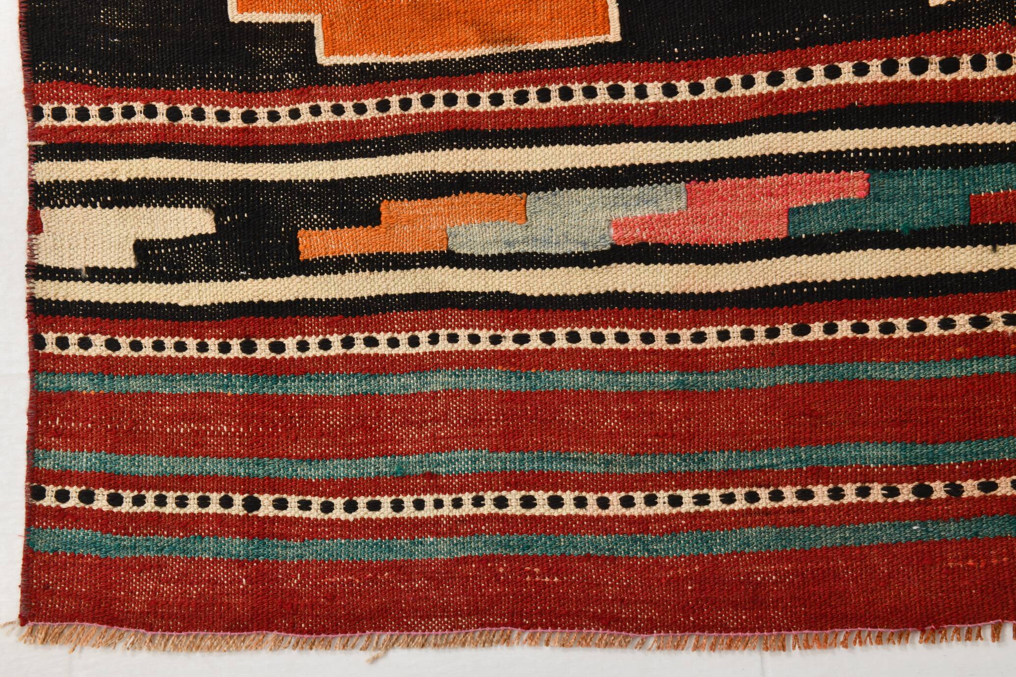 2x13 Green & Red Stair Kilim Runner Rug, 72x387Cm