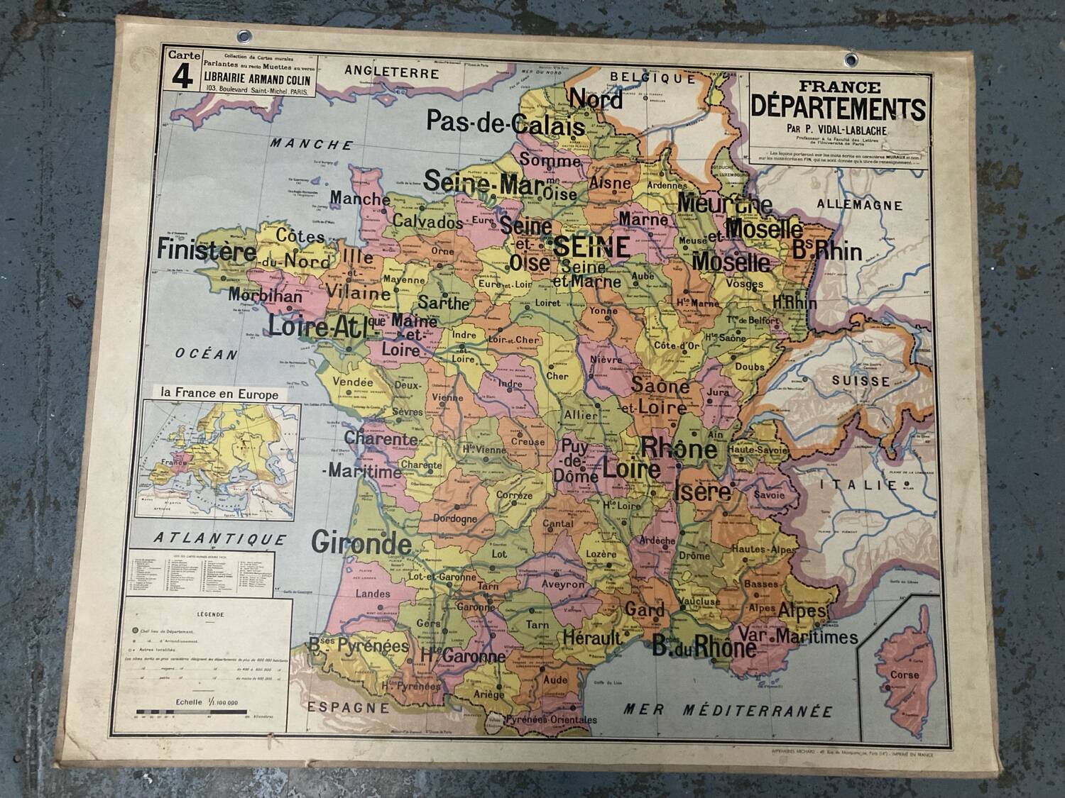 Old school map of France by Vidal Lablache.
