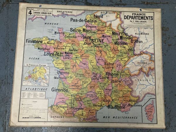 Carte de France scolaire ancienne Vidal lablache