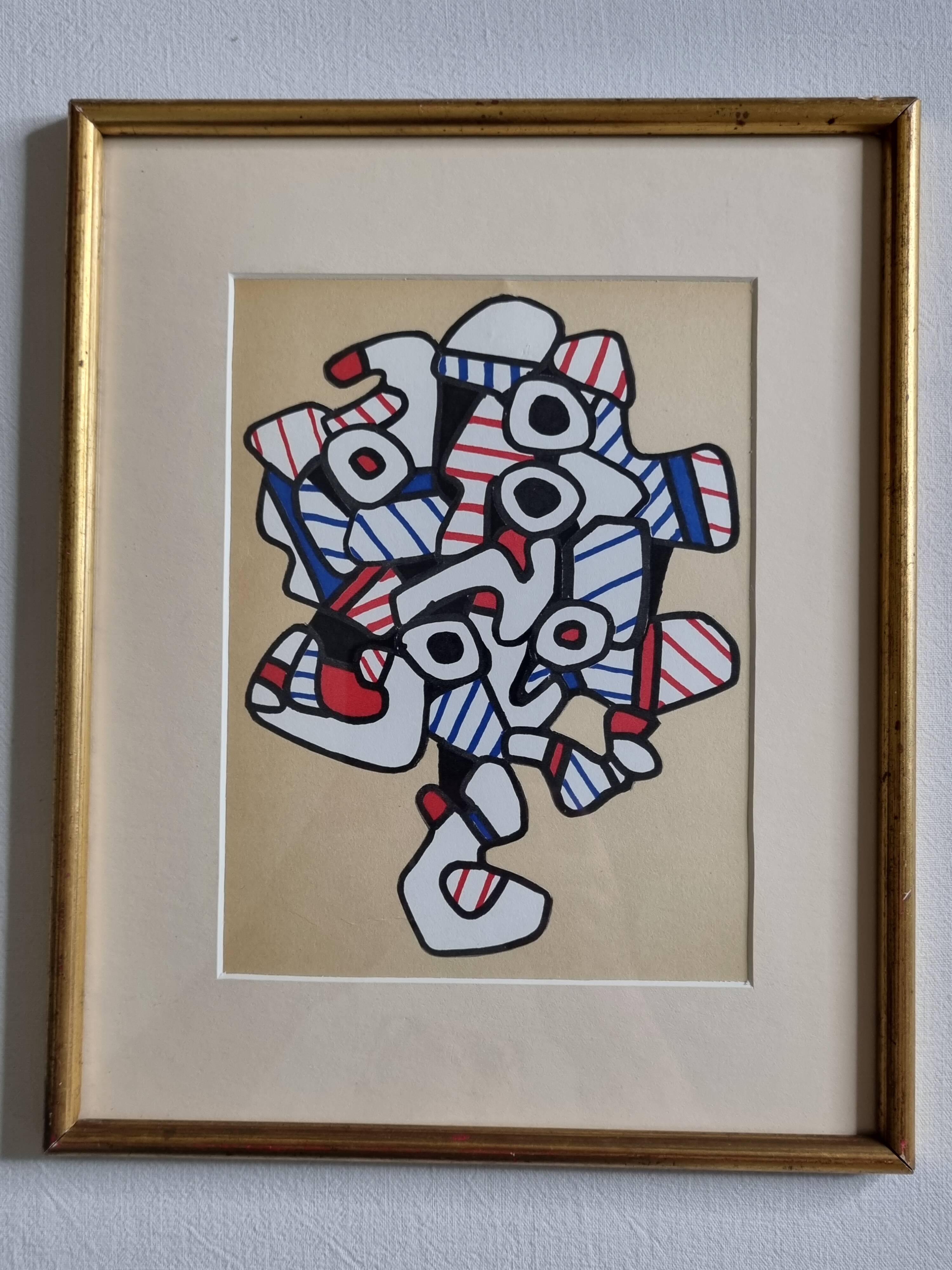 Silkscreen print after Jean Dubuffet, framed, 1970s, 25 x 31 cm