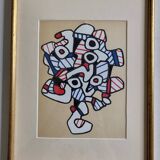 Silkscreen print after Jean Dubuffet, framed, 1970s, 25 x 31 cm