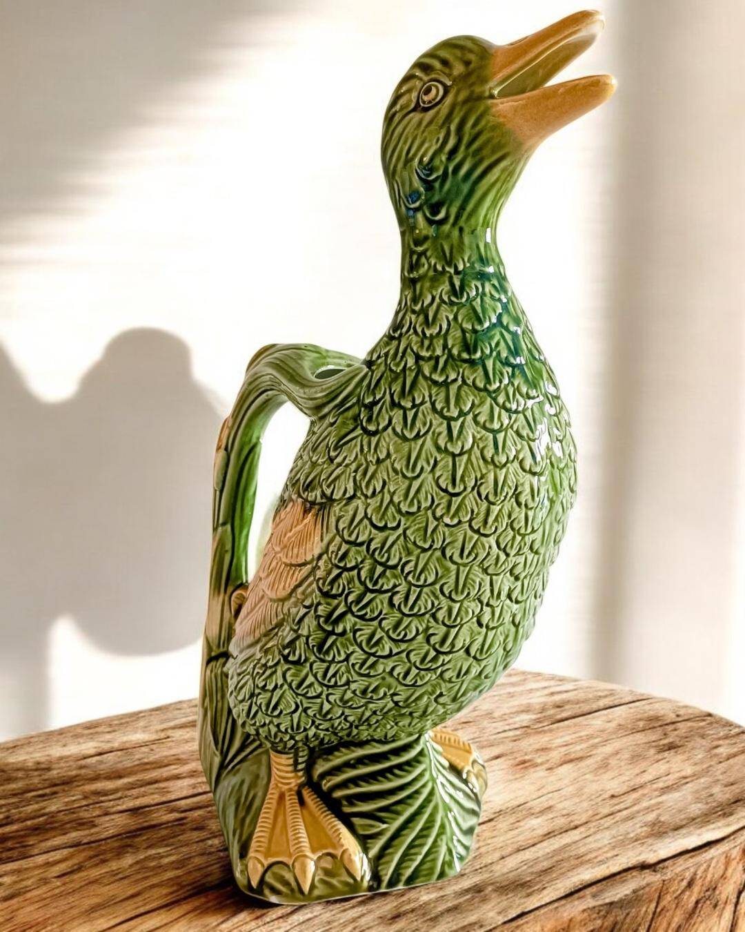 Majolica Duck Pitcher by Keller & Guérin, France, Art Nouveau, 1890