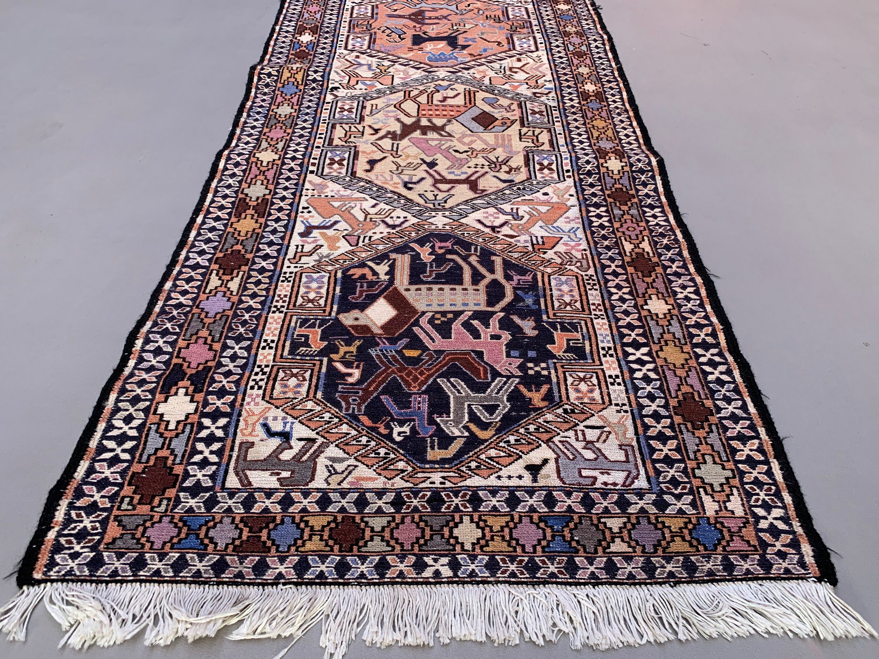 Old turkish soumak kilim runner 303x73 cm