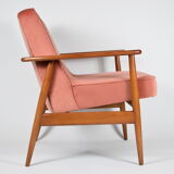 Pink velvet armchair, designer M. Zielinski, 1960s, Poland