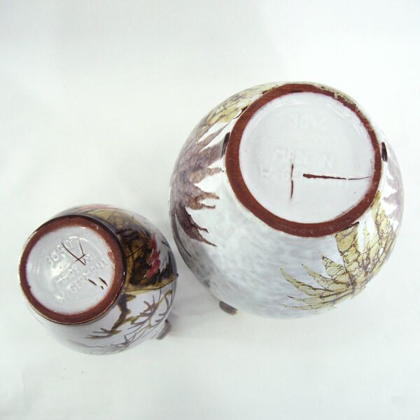 2 vases West Germany - décor arbres et grues du Japon - Marei Keramik - vintage années 60