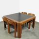 Vintage dining table set with plywood chairs and wooden table with slate inlay, 70s