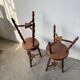 Set of 4 turned oak stools.