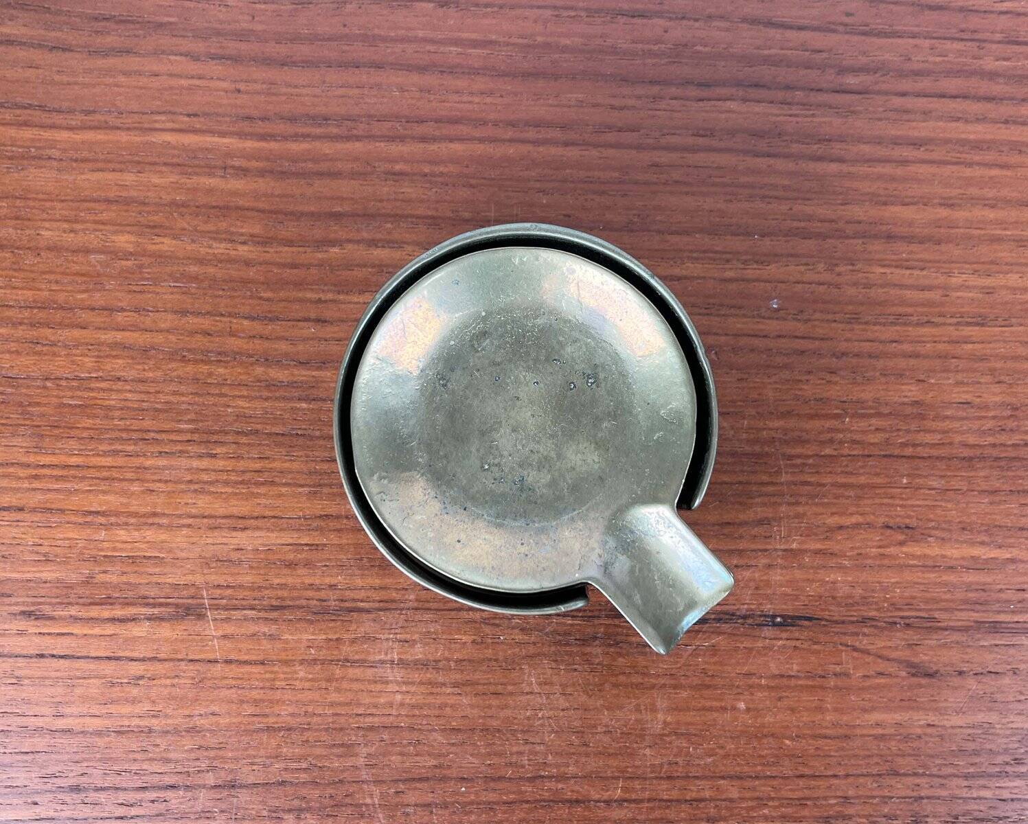 Stackable Austrian brass ashtrays in mid-century style, 1960, set of 5.