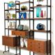 Modular storage unit and teak bookcase. Italy, 60s