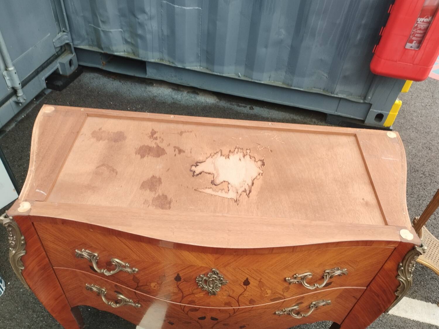 Old louis xv style marquetry chest of drawers