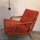 Fauteuil vintage mid-century pieds compas style scandi