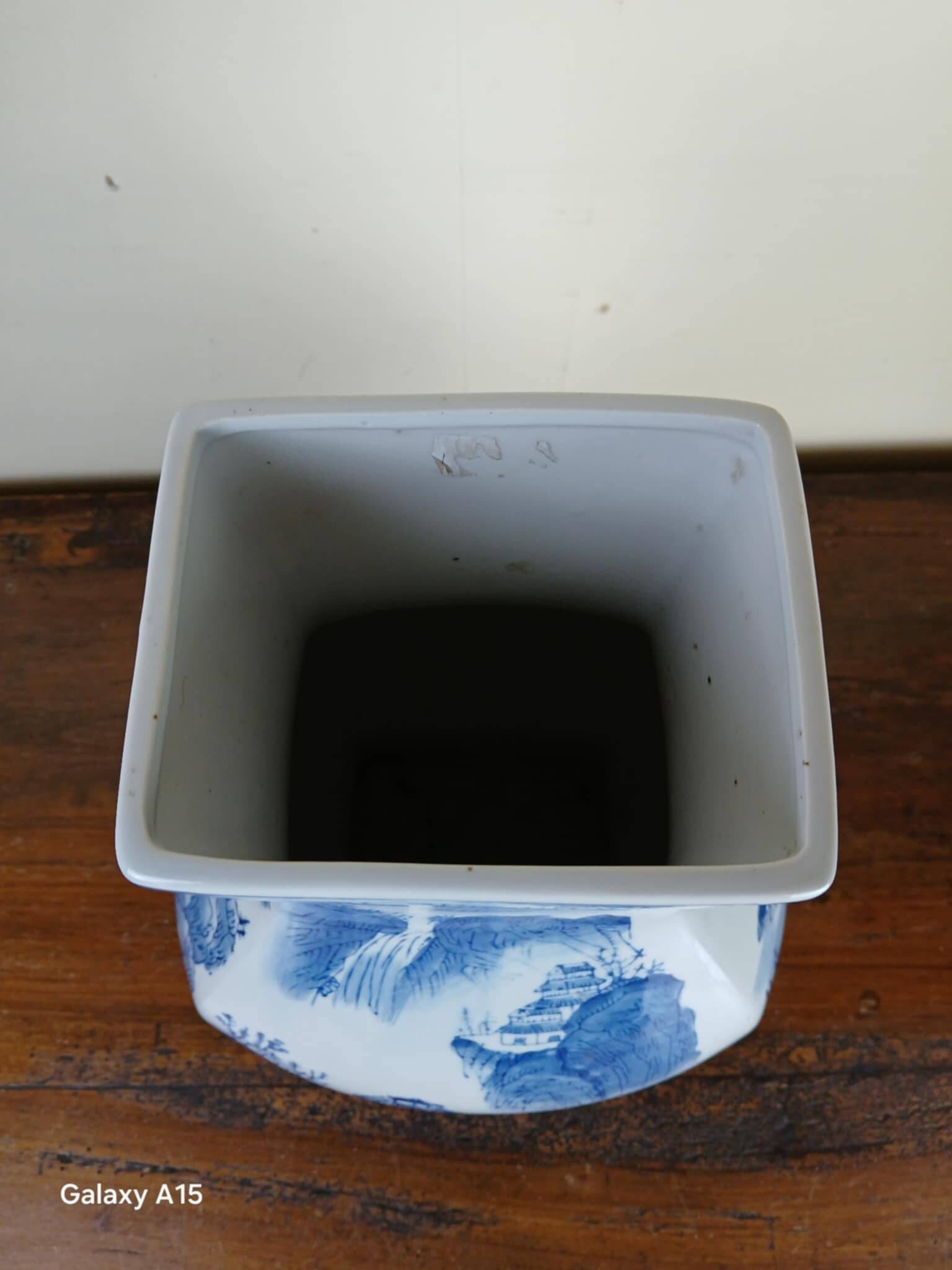 China circa 1920: porcelain vase with blue and white decoration