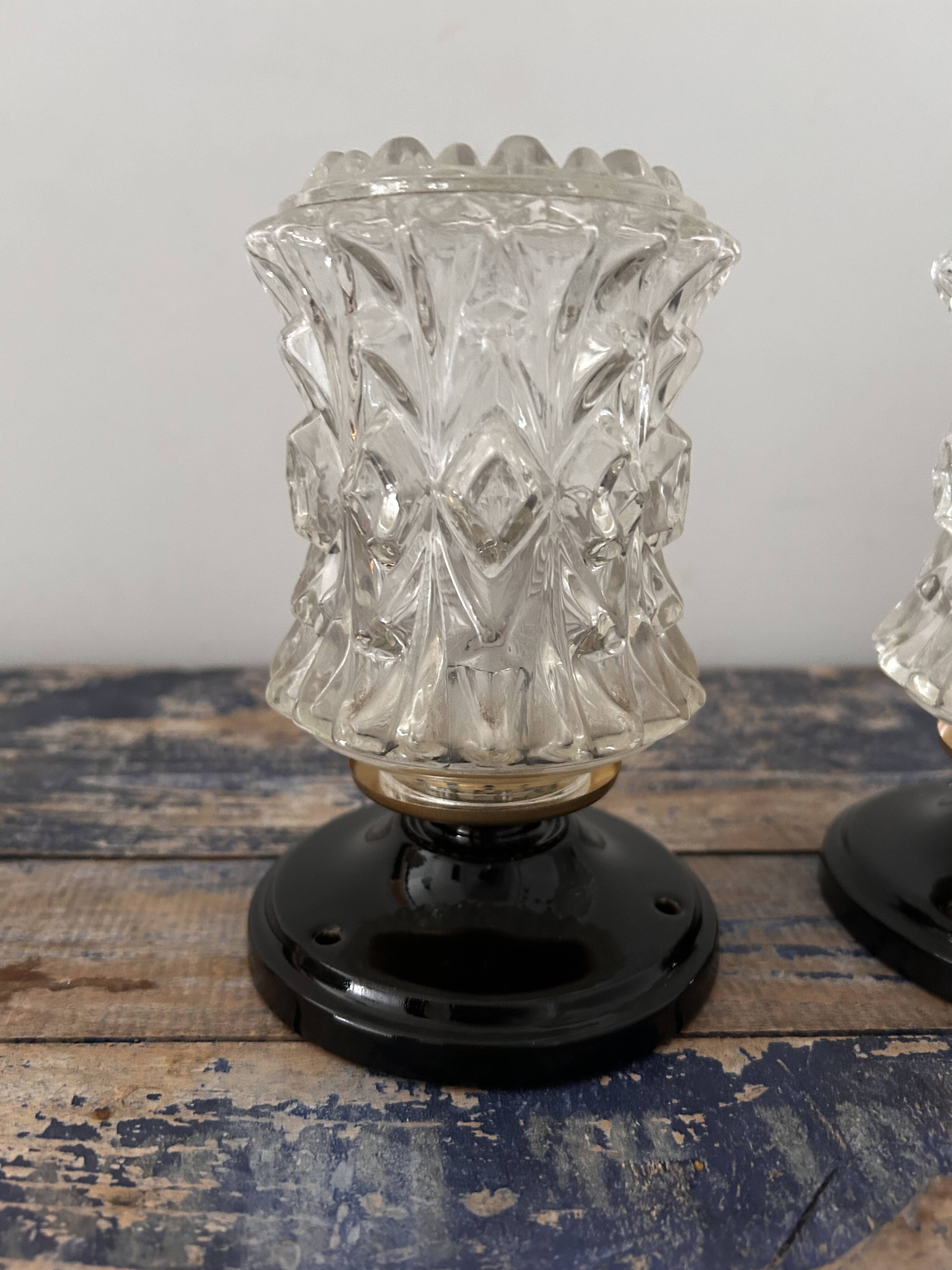 Set of two chiseled glass wall lights