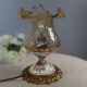 Baroque inspired table lamp, bronze, ceramic flowers and glass globe