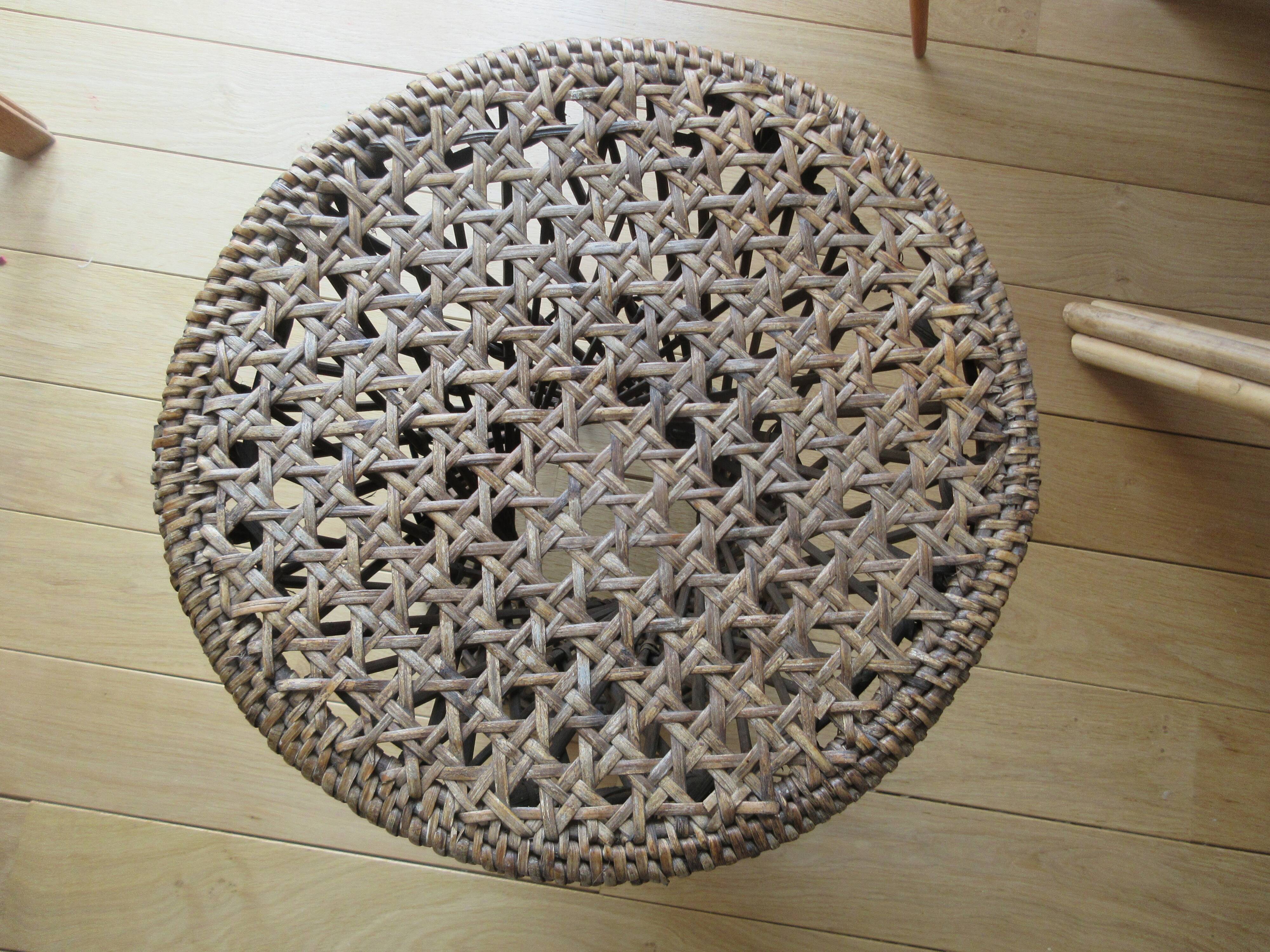 Vintage round wicker and canning side table