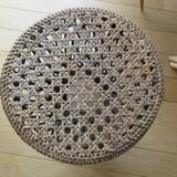 Vintage round wicker and canning side table
