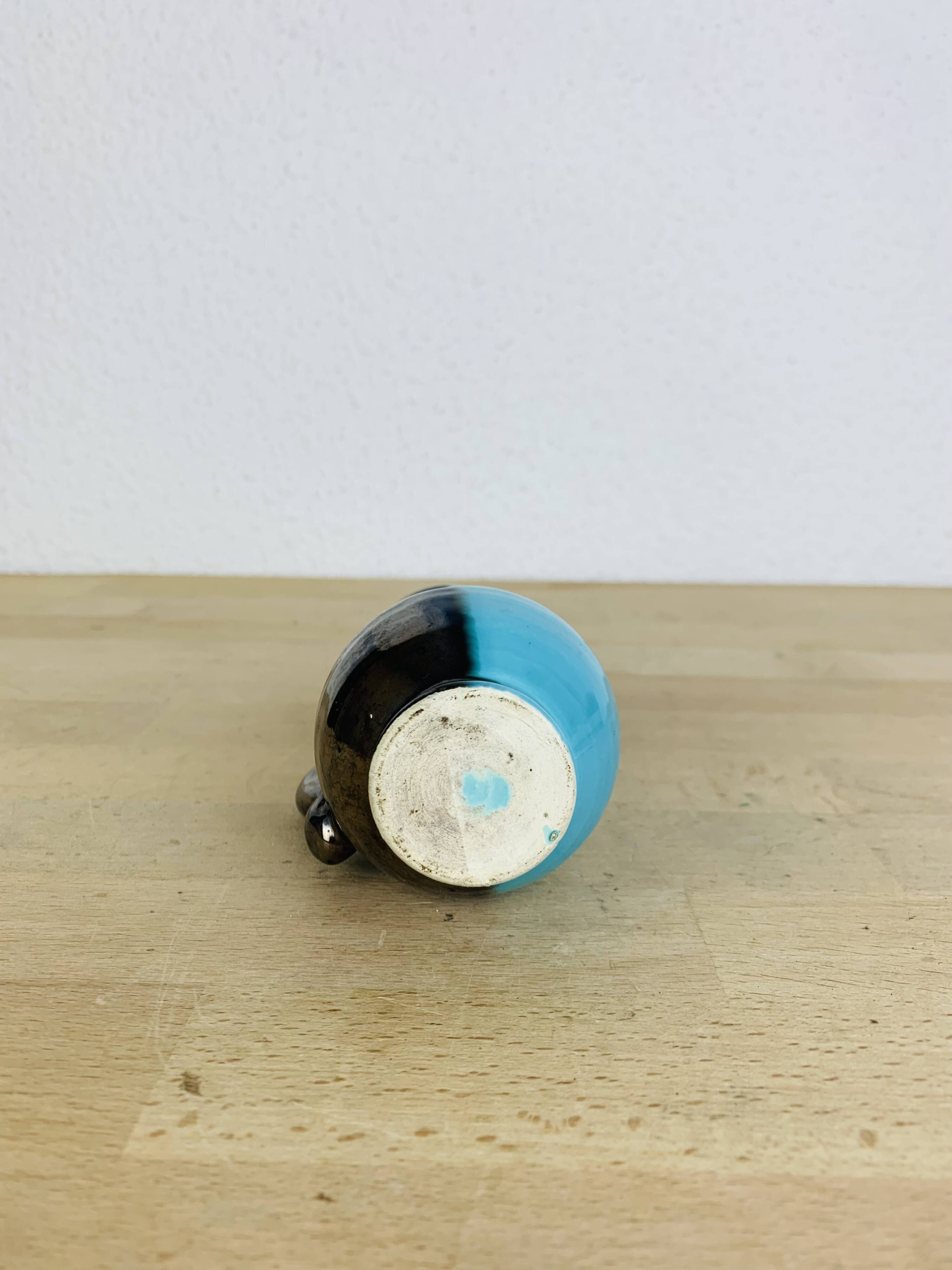 Two-tone ceramic vase from the 50s, blue and black, vintage