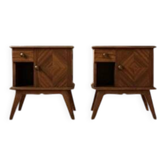 Pair of vintage mid-century modern wooden bedside tables / nightstands