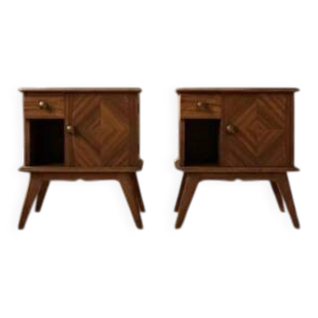 Pair of vintage mid-century modern wooden bedside tables / nightstands