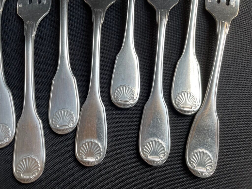 12 Christofle silver metal cake forks model Vendôme/Arcantia before 1983