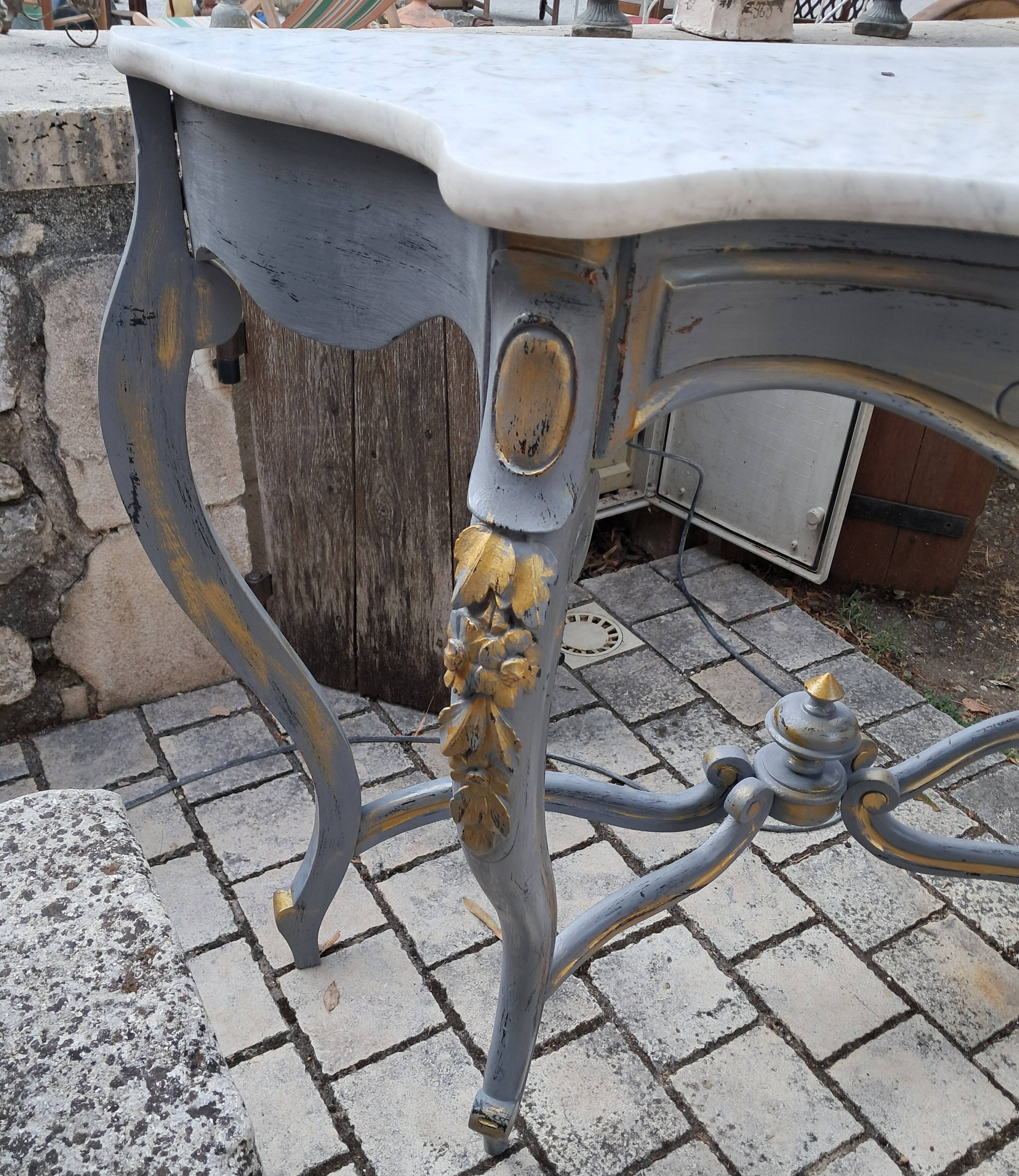 Console en bois et marbre