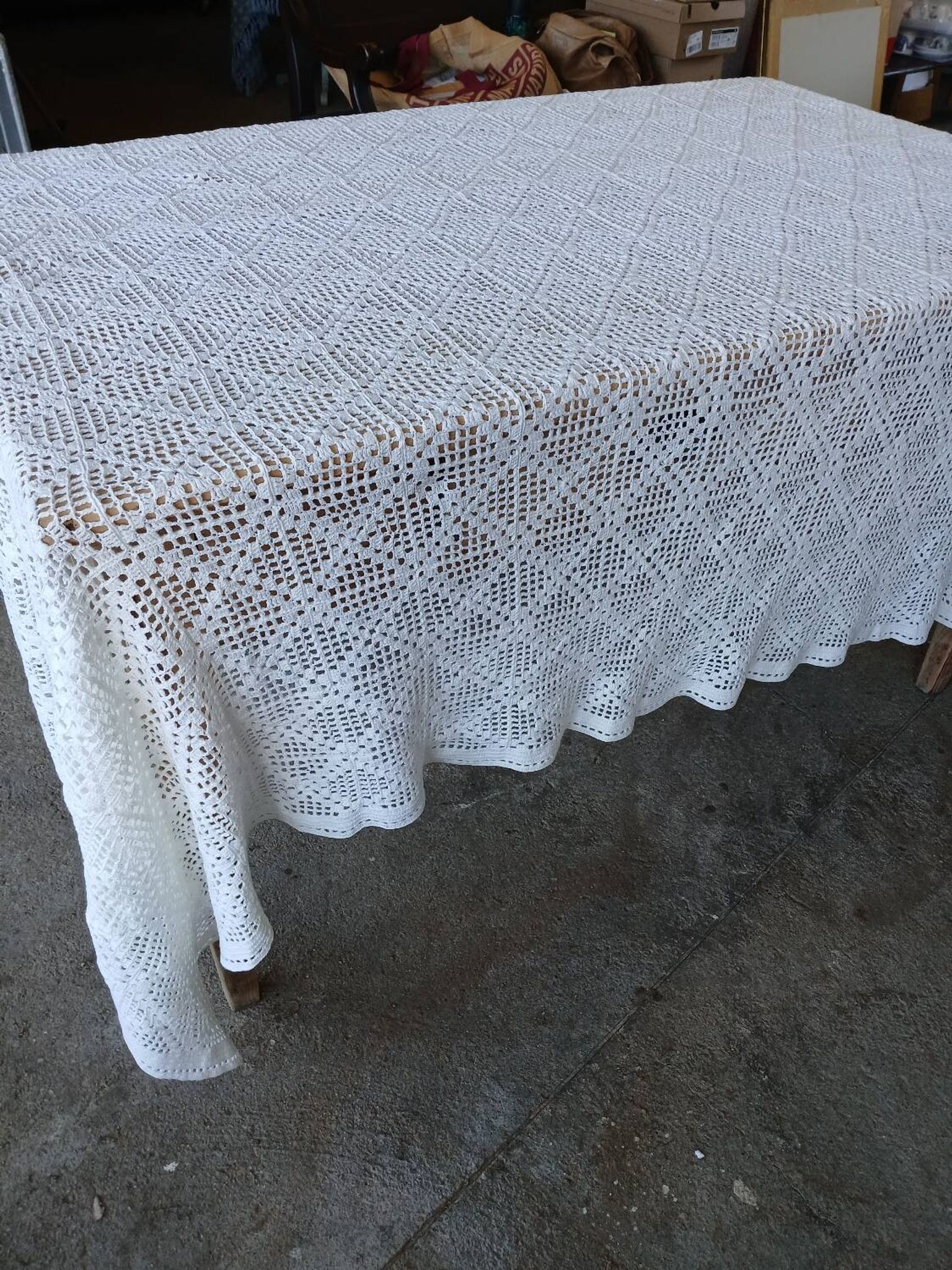 Dessus de lit ancien en crochet fait main