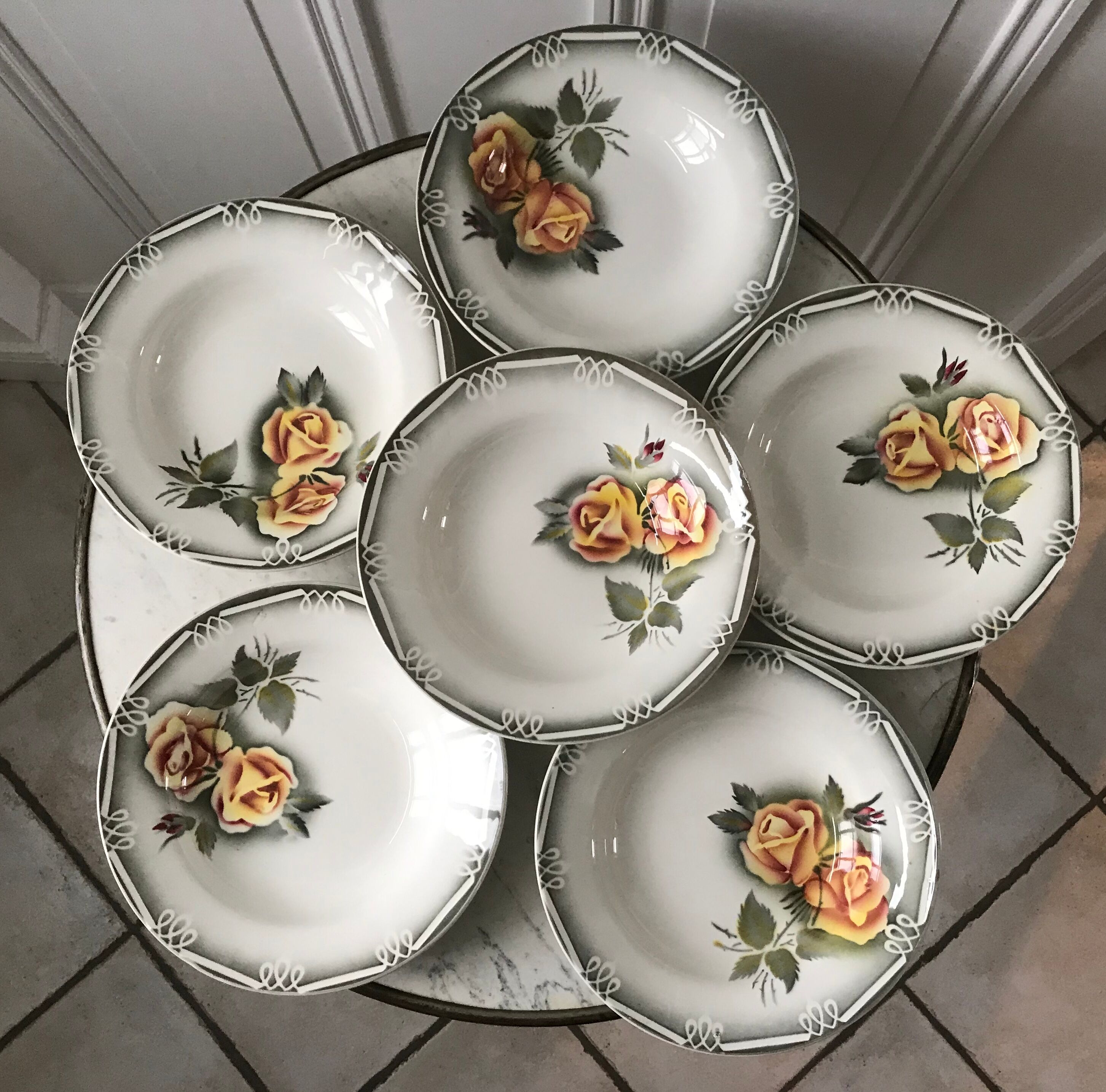 Lot of 6 hollow plates digoin sarreguemines model "adèle" years 30-40