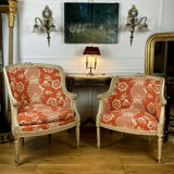 Two shepherdesses in moulded wood and carved Louis XVI style