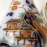 Antique polychrome porcelain jug, Orientalist decoration.