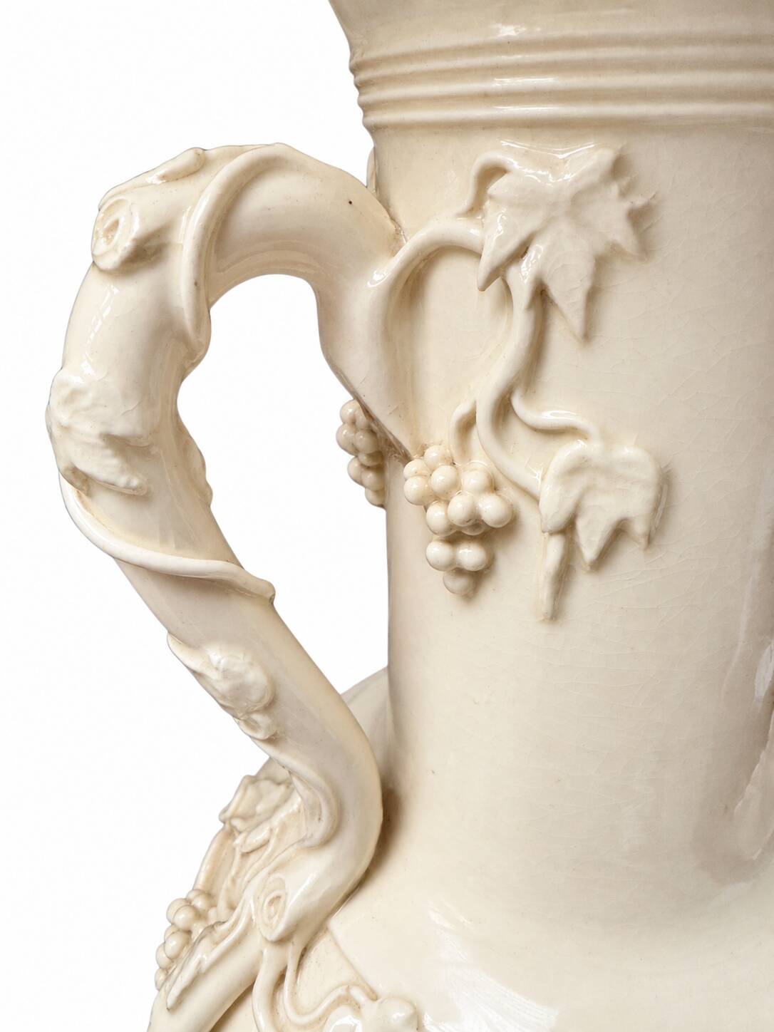 Pair of fine cream earthenware vases from Langeais, decorated with vine.