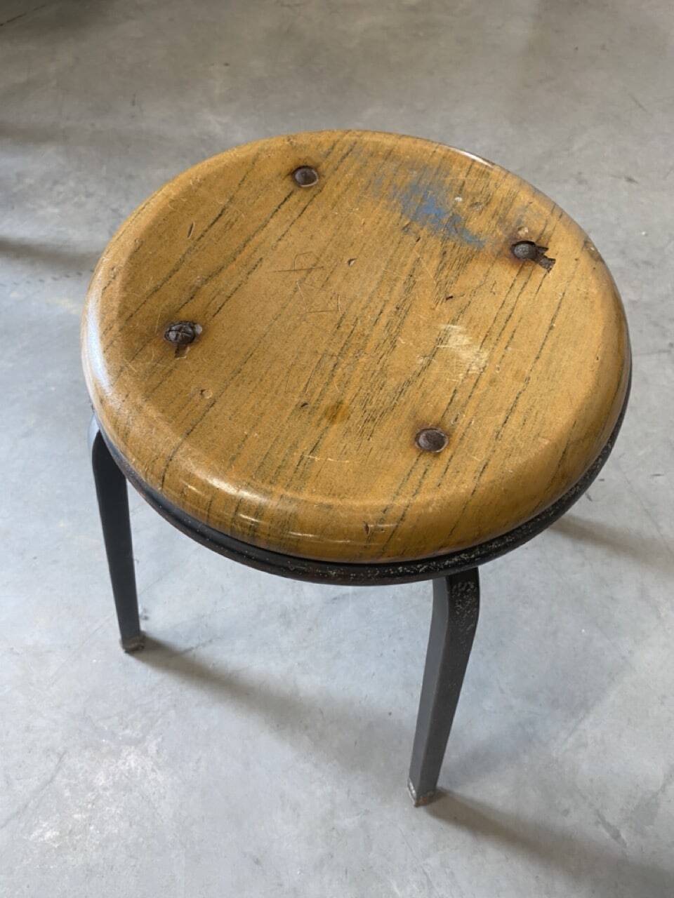 Vintage industrial stool in wood and metal
