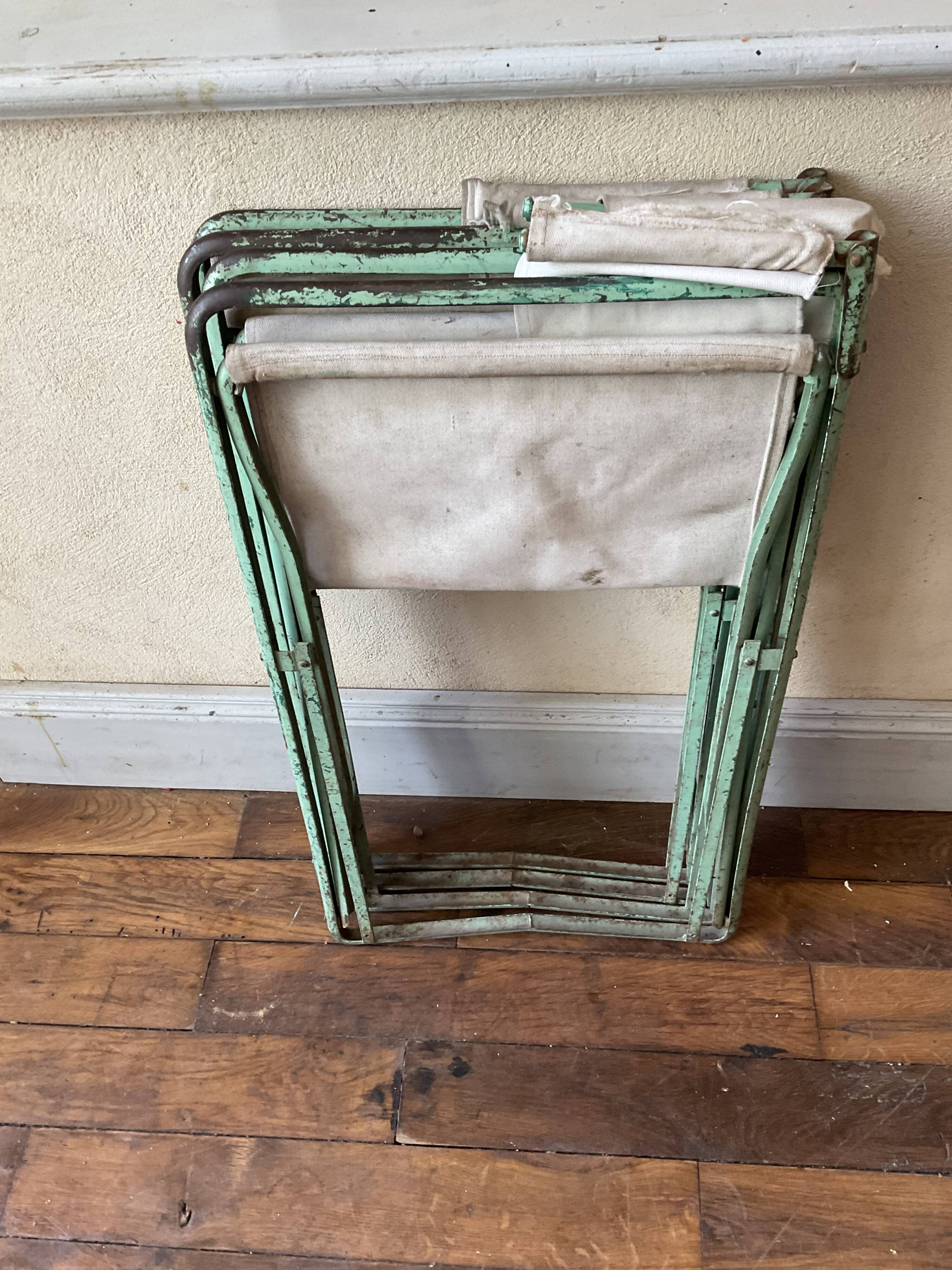 Pair of antique vintage camping metal chairs plianfer